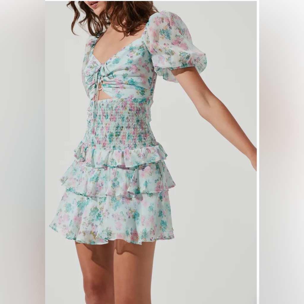Astr The Label Garland Mint Green Floral Pink Blue Yellow Floral Mini Dress M